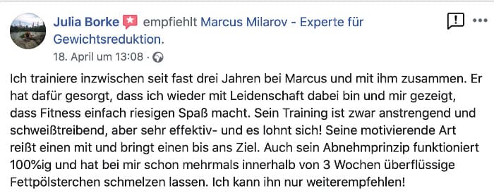 Bewertung Marcus Milarov - Personal Training Berlin Mitte Gewichtsreduktion